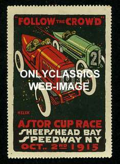 1915 SHEEPSHEAD BAY STAMP POSTER INDY AUTO RACING HELCK  