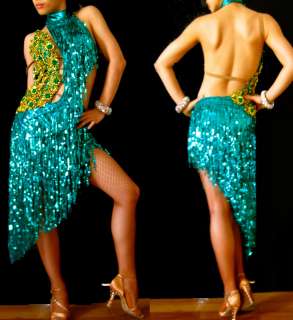 CUSTOM GREEN LATIN SALSA CLEAVAGE DANCE BODYSUIT DRESS  