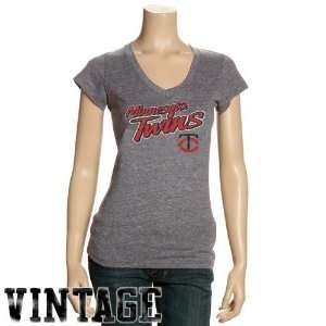  Minnesota Twins Ladies Dark Ash Name V Neck T shirt 