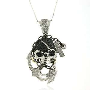  Sterling Silver Micro Pave Pirate Skull Anchor CZ Large 