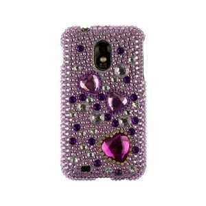   Case for Samsung Epic 4G Touch SPH D710, 3 Purple Hearts Full Diamond