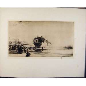   RARE ETCHING by JAMES McBAY TORPEDOED SUSSEX OLD PRINT