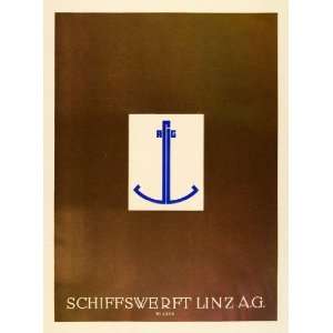  1931 Willrab Lithograph Mini Poster Schiffswerft Linz AG 