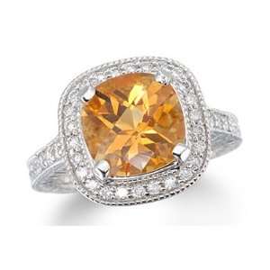    4.00 Ct Amazing Citrine & Diamond 14K White Gold Ring: Jewelry
