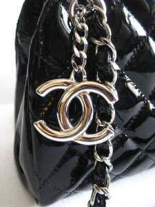 NWT CHANEL BLACK PATENT MINI SMALL JUST MADEMOISELLE TOTE BAG ON 