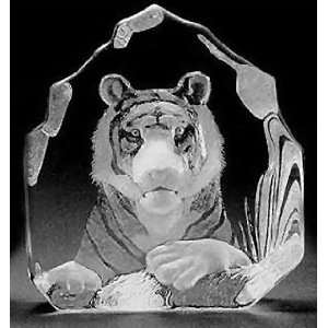 Bengal Tiger Etched Crystal Sculpture by Mats Jonasson