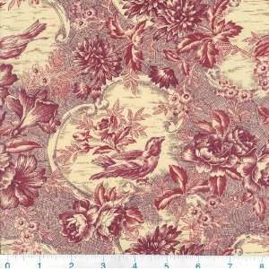  45 Wide Bird Toile Burgundy Fabric By The Yard: Arts 