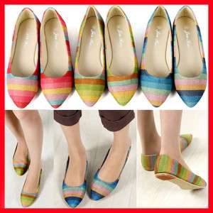   Womens Flats Shoes Ballet Shoes Color Hemp rainbow Shoes Stripes