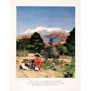  Color Print Mexico Costume Poncho Sombrero Shawl Mountains Landscape 
