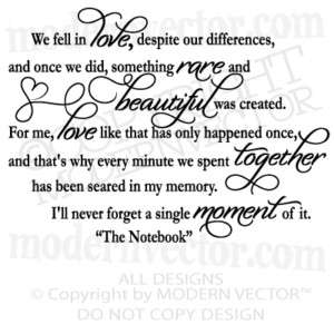 Notebook Movie Quote WE FELL IN LOVE Vinyl Wall Decal  