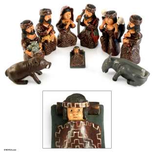 CHRISTMAS Ceramic Sculptures Peru NATIVITY SCENE Set  