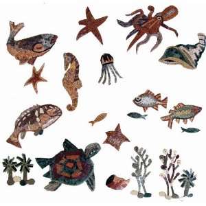   44x48 Sea Creatures Mosaic Wall Or Floor Art Tile