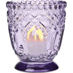  Purple Vintage Glass Candle Holder (fancy faceted design 