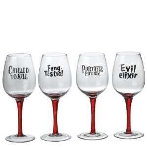  Set of 4 Spooky Wine Glass Halloween Table Top Accessories 