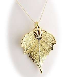 com Gold Plated Birch Real Leaf and Sterling Silver Serpentine Chain 