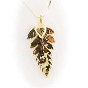 Gold Plated Pointed Oak Real Leaf Sterling Silver Serpentine Chain 18 