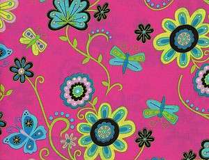   Quilt Quilting Fabric Secret Garden Butterfly Floral Pink Blue Green