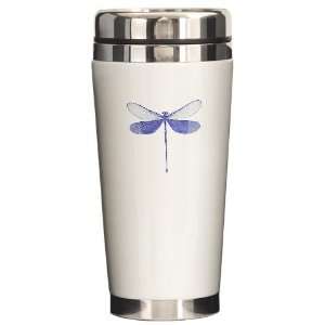  Blue Dragonfly Animal Ceramic Travel Mug by  