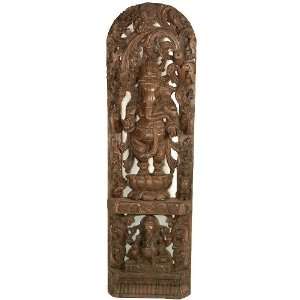  Two Forms of Ganesha   South Indian Temple Wood Carving 