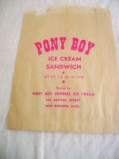 vintage PONY BOY ICE CREAM wrapper NEW BEDFORD MASS.  