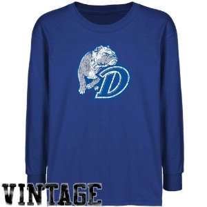 Drake Bulldogs Youth Royal Blue Distressed Logo Vintage T shirt 