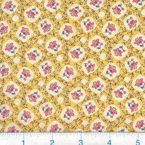  45 Wide Aunt Grace Blocked Floral Yellow Fabric By The 