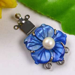 Strand Blue MOP Shell Pearl Carved Flower Clasp 1pc  
