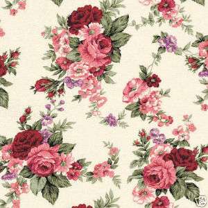 Canvas Heavy Upholstery Fabric Antique Floral Rose Pink  