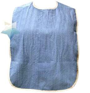 Salk Blue Terry Cloth Adult Bib PVC Waterproof Barrier  