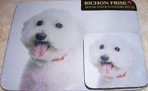Bichon Frise Dog Computer Mouse Pad Coaster Set  