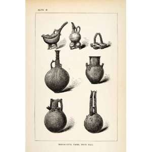  1878 Wood Engraving Terra cotta Vase Dali Cyprus Artifact Pottery 