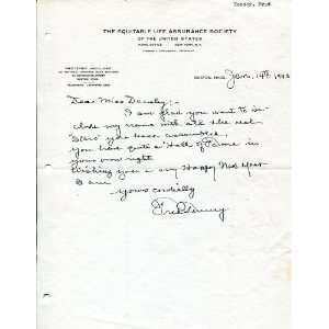  Fred Tenney Autographed Letter   Sports Memorabilia 