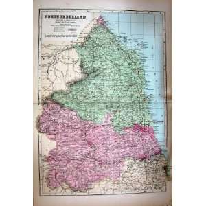 MAP 1884 NORTHUMBERLAND NEWCASTLE HOLY ISLAND BERWICK:  