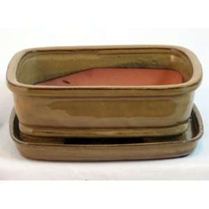  Ceramic Bonsai Pot   Mustard Brown   8 x 6.25 x 3 