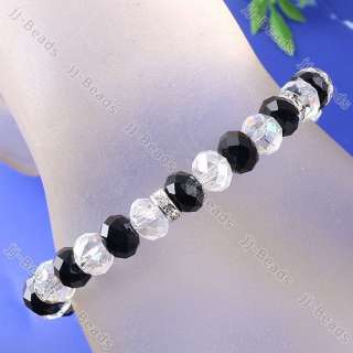 Faceted Clear Black Crystal Glass Dangle Disco Ball Bead Stretch Women 