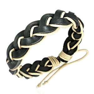  Mission Black and Beige Braided Leather and Rope Bracelet 