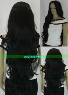 A210 COSPLAY LONG BLACK WOMEN FULL WITHOUT BANG CURLY WIG +gift  