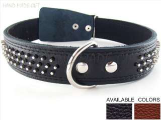 19 25 Spiked BLACK BROWN Genuine Leather Dog Collar  