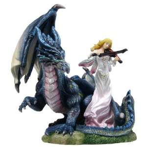  Fairy Playing Violin with a Dragon Color Sculpture 