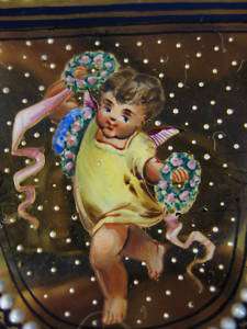 Bohemian Jeweled ~ CRANBERRY CHERUB PLATE ~ Cupid Putti Gilt Enamel 