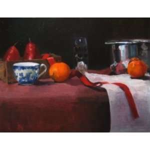  Oranges and Red Pears, Original Painting, Home Decor 