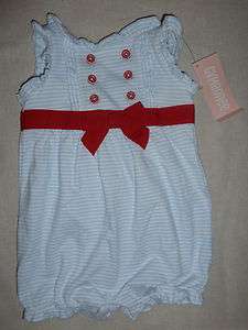 Gymboree VENICE SWEETIE Blue Striped Ruffle Red Ribbon Bow Button 
