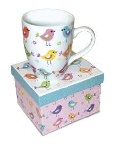 New BIRDS IN A ROW 12 oz Coffee Mug w Matching Gift Box  