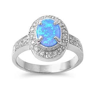 Sterling Silver Ring in Lab Opal   Blue Opal   Ring Face Height: 15mm 