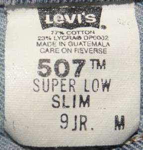 LEVIS 507 SUPERLOW STRETCH SLIM sz 9 JR M BLUE JEANS Good Used 