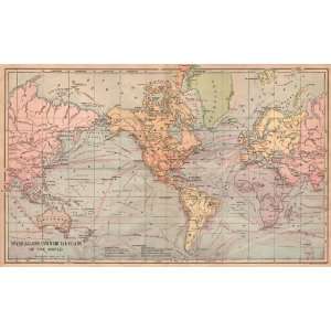  Monteith 1885 Antique Physical Map of the World Office 