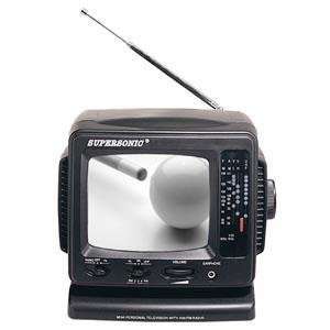  Supersonic Portable 5 Inch B/W TV, AM/FM Radio, Black 
