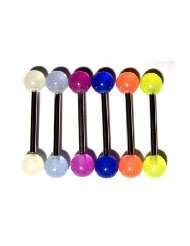 Body Colorz™ Lot of 6 Glow in the Dark Barbell Tongue Rings 14g 5/8