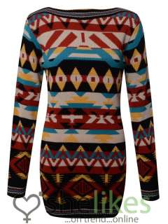 Womens long sleeve knitwear ladies aztec print bodycon knitted dress