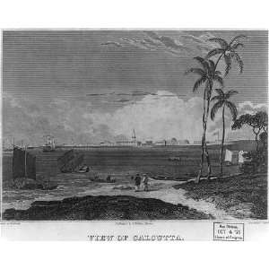  View of Calcutta,India,1832,palm trees,boats,waterfront 